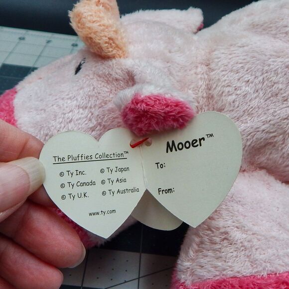 Ty Pluffies MOOER Pink Cow 9" w/Tags Stuffed Animal Toy Plush TyLux 2008 - Picture 8 of 11